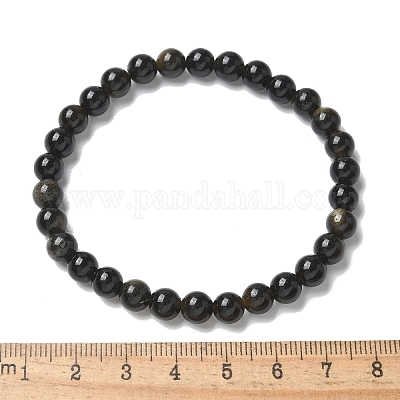 Natural Golden Sheen Obsidian Bead Stretch Bracelets&nbsp;BJEW-K212-A-020-1