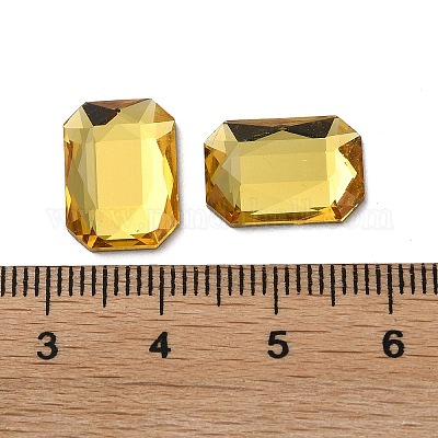 クリアガラスカボション  多面カット  長方形  ゴールド  14x10x3.5mm&nbsp;GLAA-B015-20B-1