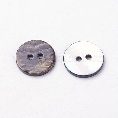 2ホールのシェルボタン  フラットラウンド  ブラック  15x2mm  穴：2mm&nbsp;BUTT-L019-02E-1