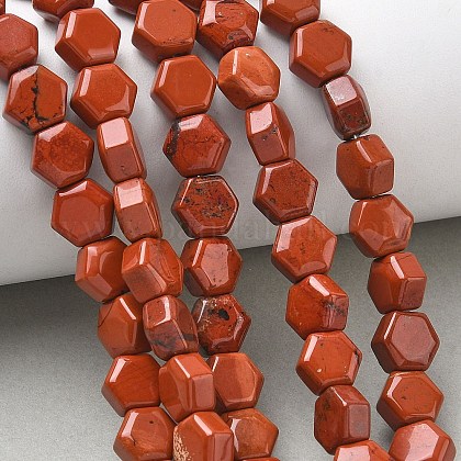 天然石レッドジャスパービーズ連売り 六角 8x8.5~9x5mm 穴：0.8mm 約47