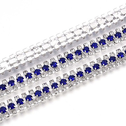 鉄ラインストーンカップチェーン  スプールで  銀  ミディアムブルー  8.5x3mm  約14.99フィート（4.57m）/ロール&nbsp;CH-T006-04S-04-1