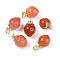Natural Agate Pendants, with Brass Enamel Leaf, Fruit Charms, Golden, Strawberry, 16x11mm, Hole: 3mm