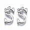 Brass Pendants, with Rhinestones, Cadmium Free & Nickel Free & Lead Free, Alphabet, Platinum, Letter.S, 18x10x2.5mm, Hole: 1mm
