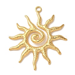 304 Stainless Steel Pendants, Ion Plating(IP), Sun Charms, Real 14K Gold Plated, 39.5x33x2.5mm, Hole: 2.5mm