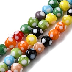 Handmade Lampwork Beads, Round with Polka Dot, Colorful, 8~9x7~8mm, Hole: 1.8mm, about 45pcs/strand, 12.99''(33cm)