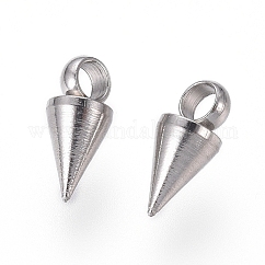 Tarnish Resistant 304 Stainless Steel Pendants, Spike/Cone, Stainless Steel Color, 7.5x3mm, Hole: 1.8~2mm