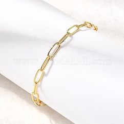 3.5MM Brass Paperclip Chain Bracelets, Rack Plating, Long-Lasting Plated, Cadmium Free & Lead Free, Real 18K Gold Plated, 6-1/2 inch(16.5cm)