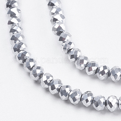 電気メッキガラスビーズセット  フルメッキ  多面カット  ロンデル  プラチナメッキ  3x2mm  穴：0.8mm  約135~140個/連  11.81~13.38インチ（30~34cm）&nbsp;GLAA-F076-FP05