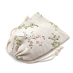 コットンラッピングポーチ巾着袋  印刷された花で  カラフル  18x13cm&nbsp;ABAG-S003-07A