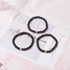 天然溶岩ロックラウンドビーズエッセンシャルオイル不安アロマテラピーストレッチブレスレット  女の子の女性のためのコラム真鍮マイクロパヴェキュービックジルコニアビーズブレスレット  ゴールドカラー  混合模様  内径：2-1/8インチ（5.5cm）&nbsp;BJEW-JB07042