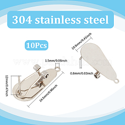 304ステンレススチールスタッドピアス金具10個  ステンレス鋼色  24.5x10.5mm  穴：1.5mm  ピン：12x0.8mm&nbsp;STAS-SP0001-88B-P