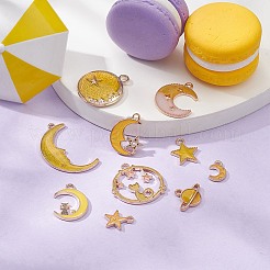 10本10スタイルアロイエナメルペンダント  スター＆ムーン  ミックスカラー  11.5~32x7.5~23.5x1.5~3mm  穴：1.4~3mm  1個/スタイル&nbsp;ENAM-YW0002-81