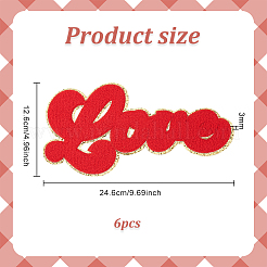 Word Love タオル刺繍布アイロン接着/縫い付けパッチ  マスクと衣装のアクセサリー  アップリケ  ゴールドエッジ付き  レッド  126x246x3mm  6個/箱&nbsp;PATC-FG0001-56