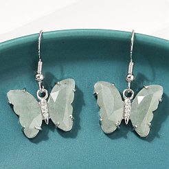 Natural Green Aventurine Brass Dangle Earrings&nbsp;EJEW-M081-01P-04