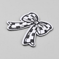 蝶結び刺繍布アイロン接着/縫い付けパッチ  マスクと衣装のアクセサリー  アップリケ  ブラック  73.5x75x2mm&nbsp;DIY-WH0589-14B