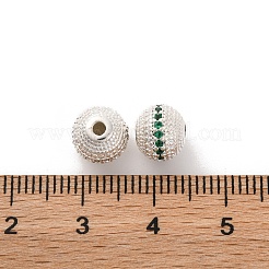 真鍮製マイクロパヴェキュービックジルコニアビーズ  長持ちメッキ  ラウンド  グリーン  8mm  穴：1.5mm&nbsp;KK-C071-08S-01