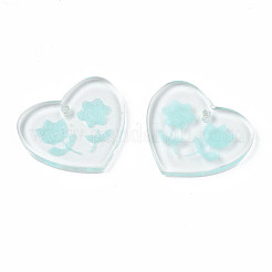 透明樹脂ペンダント  グリッターパウダー付き  花とハート  ターコイズ  17x20x2mm  穴：1.4mm&nbsp;RESI-N030-001C