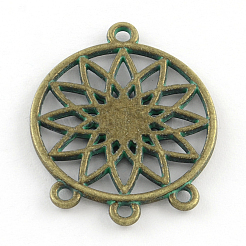 Flower Zinc Alloy Flat Round Tray Chandelier Components Links Cabochon Settings&nbsp;PALLOY-R065-127-FF