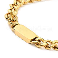 Ion Plating(IP) 304 Stainless Steel Rectangle Link Bracelet with Curb Chains for Women&nbsp;BJEW-P273-03G