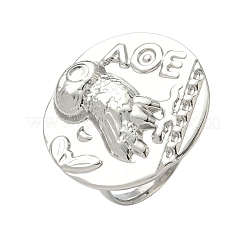 304ステンレススチール製調節可能な女性用指輪  フクロウとフラットラウンド  ステンレス鋼色  内径：17mm&nbsp;RJEW-K298-01P