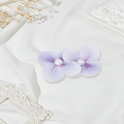 鉄製ワニ口ヘアクリップ2個  プラスチックパールと紙の花付き  紫色のメディア  67x45x13mm&nbsp;PHAR-LP0002-29C