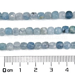 天然石アクアマリンビーズ連売り  多面カット  キューブ  4~5x4~5x4~5mm  穴：0.7mm  約98個/連  15.35インチ（39cm）&nbsp;G-L587-C02-01