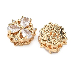 真鍮マイクロパヴェキュービックジルコニアマルチ連売りリンク  花  18KGP本金メッキ  透明  13.5x13x7mm  穴：1.8mm&nbsp;KK-B172-01G-01