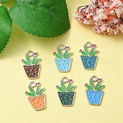 6本6色合金エナメルペンダント  鉢植えチャーム  ミックスカラー  22x14.5x1.5mm  穴：2.5mm  1pc /カラー&nbsp;ENAM-YW0002-53