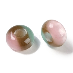 トリプルカラー樹脂ヨーロピアンビーズ  大穴ビーズ  模造キャットアイ  ロンデル  サドルブラウン  13.5x7.5mm  穴：5mm&nbsp;RESI-F055-06C