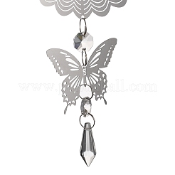 Butterfly 201 Stainless Steel 3D Wind Spinner with Glass Pendant&nbsp;HJEW-E011-01P-02