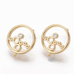 Brass Micro Pave Clear Cubic Zirconia Stud Earring Findings&nbsp;ZIRC-Q021-069G-NF