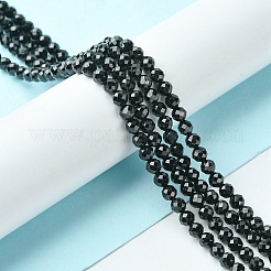 天然石ブラックトルマリンビーズ連売り  多面カット  ラウンド  4mm  穴：0.8mm  約94個/連  15.35インチ（39cm）&nbsp;LS-G-F748-Y01-03