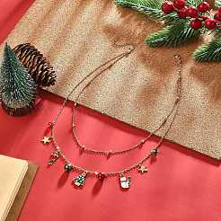 Brass Satellite Chains Double Layer Necklace&nbsp;NJEW-TA00072