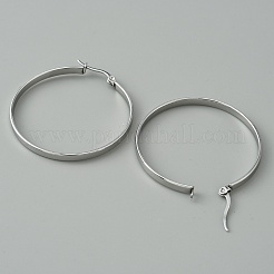 304ステンレススチール製フラットビッグフープピアス（女性用）  ステンレス鋼色  42x40x3mm  ピン：0.7x1mm&nbsp;EJEW-TAC0017-04P