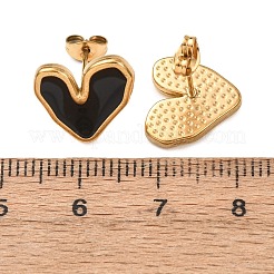 バレンタインデー 304ステンレススチールスタッドピアス  エナメル  ゴールドカラー  ハート  12x13mm&nbsp;EJEW-D357-01B-G