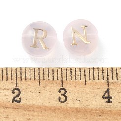 透明ガラスビーズ26個  アルファベットa〜zのフラットラウンド  ピンク  8x7.5x6.5mm  穴：1.5mm&nbsp;GLAA-Q001-08A