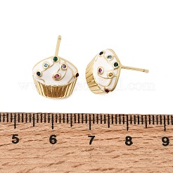 Brass Micro Pave Cubic Zirconia Enamel Stud Earrings&nbsp;EJEW-G471-16G