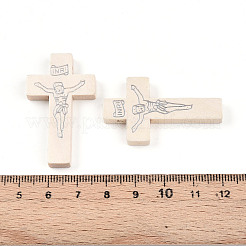 印刷木製のペンダント  十字架クロス  イースターのために  古いレース  41.5~42.5x23.5~24.5x4.5mm  穴：2mm&nbsp;WOOD-S050-35B-06