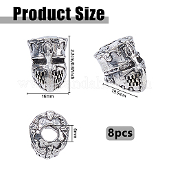 チベット風合金ヨーロピアンビーズ8個  ヘルメット  大穴ビーズ  アンティークシルバー  22x16x19.5mm  穴：6mm＆14x10.5mm&nbsp;FIND-DC0008-33
