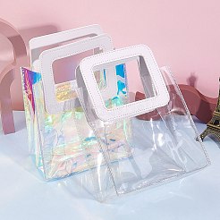 2色のPVCレーザー透明バッグ  トートバッグ  puレザーハンドル付き  ギフトまたはプレゼント用パッケージ  長方形  ホワイト  完成品：25.5x18x10cm  1pc /カラー  2個/セット&nbsp;ABAG-SZ0001-03A