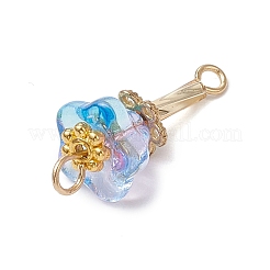電気メッキガラスと合金の花コネクタチャーム  304ステンレススチール製の目玉金具付き  ミックスカラー  ゴールドカラー  20x9x9mm  穴：2mm&nbsp;PALLOY-JF03614-01