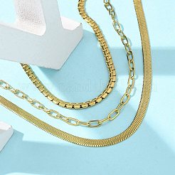304 Stainless Steel Herringbone & Cable & Half Round Link Chain Bracelets&nbsp;BJEW-U019-04G-03