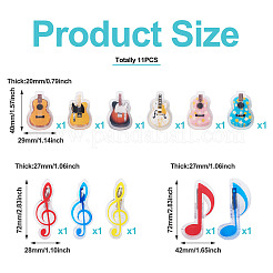 11個 11種類のスタイルのプラスチック製かわいいクリップ  学校事務用品  ギターと音符  ミックスカラー  40~72x29~42x20~27mm  1個/スタイル&nbsp;FIND-TA0008-11