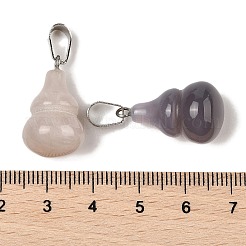 天然石グレーアゲートペンダント  201ステンレススチール製金具付き  ヒョウタン  22~23x13mm  穴：4x7mm&nbsp;G-B127-03P-19