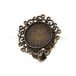Vintage Adjustable Iron Flower Finger Ring Components Alloy Cabochon Bezel Settings&nbsp;PALLOY-O036-01AB-NF