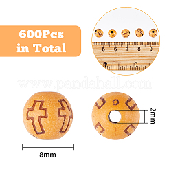 模造木目アクリルビーズ600個  十字架の丸い  砂茶色  8mm  穴：2mm&nbsp;SACR-DC0001-10