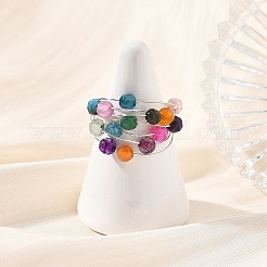 Round Copper Wire with Natural Agate Beads Finger Rings&nbsp;RJEW-JR01095