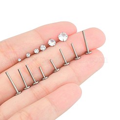 15Pcs 304 Stainless Steel Clear Cubic Zirconia & G23 Titanium Alloy Flat Round Stud Earrings&nbsp;EJEW-FS0001-30