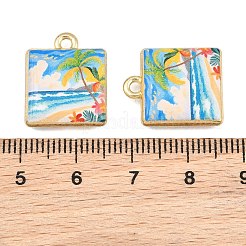プリント合金ペンダント  砂浜とヤシの木がチャーム的な広場  ゴールドカラー  ラックめっき  カラフル  18x15x5mm  穴：1.8mm&nbsp;AL-CBA49CA-01B