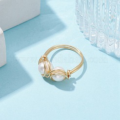 Natural Pearl Braided Bead Style Finger Ring&nbsp;RJEW-JR00614